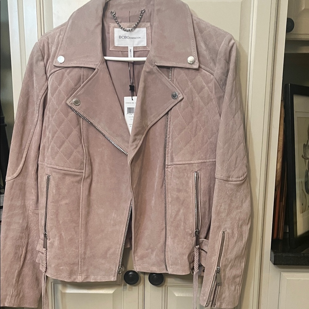 BCBGMaxAzria Women's Blush Suede Leather Jacket